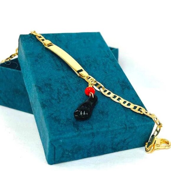 New Baby Bracelet ID Azabache 18k GF 5.5" Hand Baby Bracelet Link Gucci - Picture 1 of 6